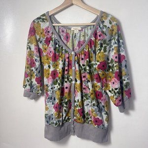XXI Top Womens Blouse Floral Button Front 3/4 Sleeve Colorful Size Medium